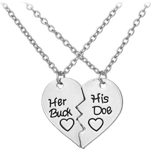 Simple Her Buck&His Doe Heart-shaped Elk Split couple necklace Sets of chain 2PCS Friendship BFF Best Friends Necklace