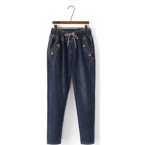 Plus Size Women jeans Cute Casual Straight Big pants Denim Trousers