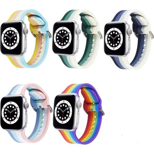 Four-color Silicone Bracelet Band for Apple Watch 6 5 4 3 42MM 38MM 44MM 40MM Strap for iWatch 6 5 4 3 Wristband UTHAI A83