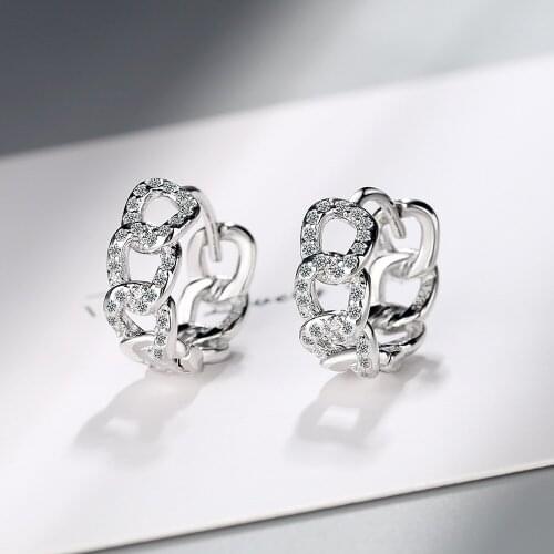 Fashion Chain Design Hollow Out 925 Sterling Silver Hoop Earrings for Party Gifts Personality Cubic Zircon Small Earring Jewelry