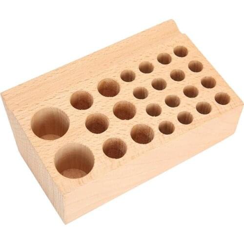 24 Holes Leathercraft Tools Rack 7.9x3.9in Beech Drilling Tools Storage Organizer for Stitching Hole Punch Leather Working