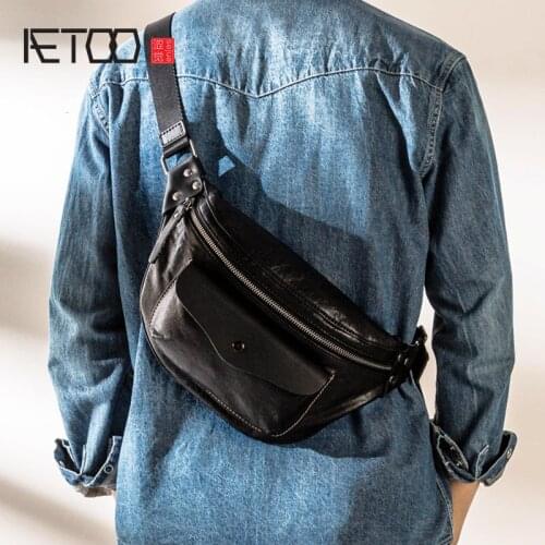 AETOO Leather trendy mens messenger bag, personalized first layer cowhide shoulder bag, stylish simple chest bag