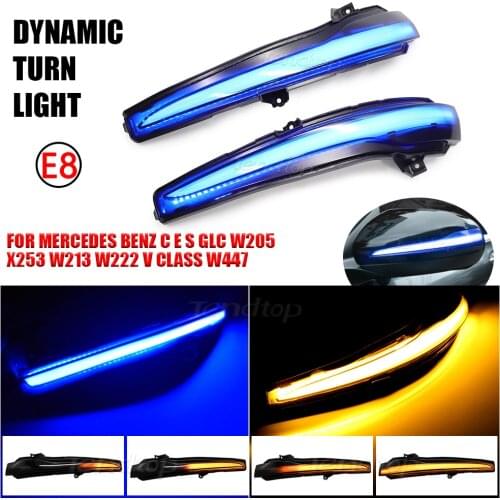 LED Dynamic Blinker Turn Signal Light For Benz C E S GLC Class W205 X253 W213 W222 Rearview Mirror Indicator Blue Yellow Lamp