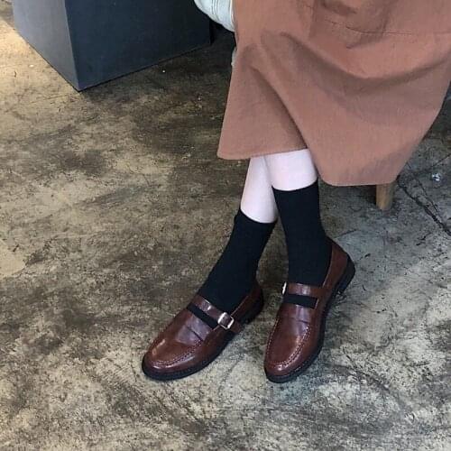 Web Celebrity Flat British Single Shoes for Women with Small Leather Leather (Korean Version Womens Shoes Heels