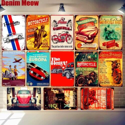Vintage Auto Races Antique Motorcycle Metal Tin Sign Classic Car Poster Bar Pub Race Track Decor Retro Wall Art Stickers MN130
