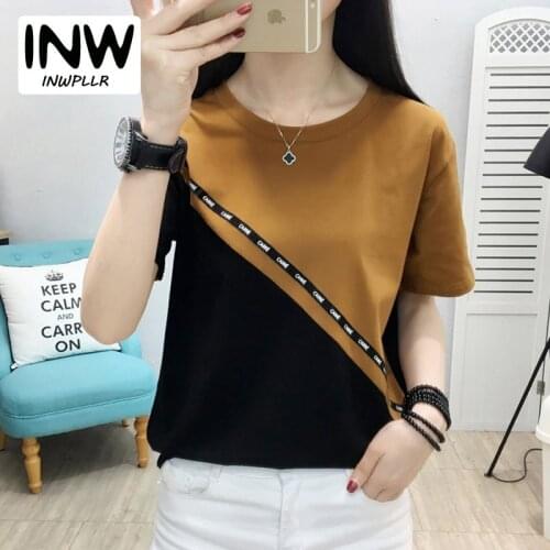 Womens Fashion T-shirt Korean Plus Size T Shirt For Women 2019 Short Sleeve Patchwork T-shirts Femme Camiseta Casual Tops Tees