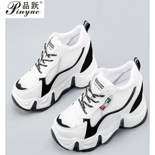 Women Platform Sneakers Korean Breathable10.5cm Height Increasing Mesh Chunky Casual Shoes Woman Vulcanized Shoes