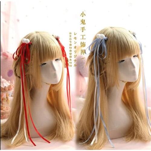 Chinese style Ribbon Pom Pom Bell Cosplay Hair Accessories Hanfu Kimono Accessory Lolita Women Headwear Side clip B467
