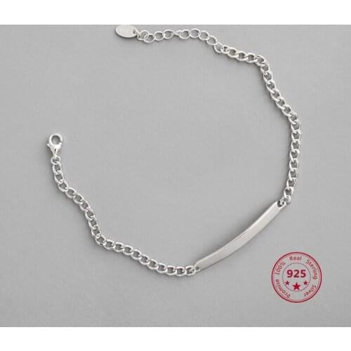 100% 925 Sterling Silver Bracelet Simple Style Personality Unique Geometric Square Chain Fashion Female Chain Jewelry Daily Wear