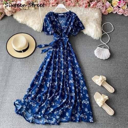 Maxi Dresses for Women Korean Style V Neck Spring Autumn Flower Vestido De Mujer Sexy Y2k Dress Vintage Clothing Women 2021