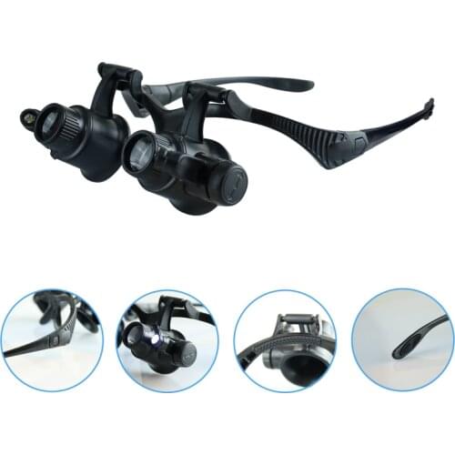 1PC Jeweler Watchmaker With Led Light Magnifying Glass 10x 20x Headband Magnifier Glasses Reading Led Magnifying Glass Glasses