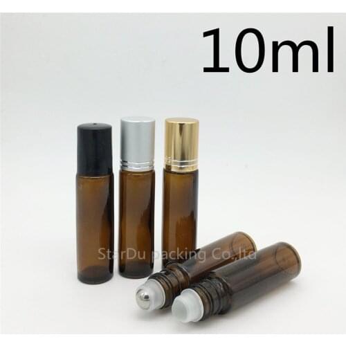 10pcs/lot 10ml Amber Roll On Perfume bottle, 10ml Amber Essential Oil Rollon bottle, Small Glass Roller Container