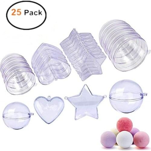 25Pcs/Lot Christmas Clear Plastic Balls Bath Bomb Mold Wedding Party DIY Hanging Ornaments Decoration Star Heart Candy Gifts Box