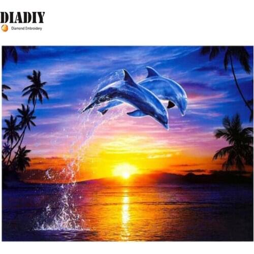 DIY Diamond Embroidery Jump Dolphins Diamond Painting Cross Stitch Needlework Full Square Crystal Mosaic Home Decor