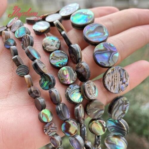 Coin Multicolor Abalone Shell Natural Stone Spacer Beads 6.8.10.12.14mm for Women Men DIY Necklace Bracelet Jewelry Making 15"