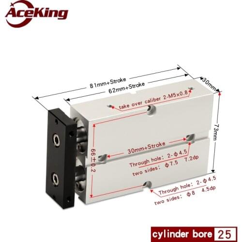 The TDA/TN25 two-axis double bar cylinder TN25X10X20X30X40X50X60X70X75X80X90X100X125X150*200X250X300-S AceKing TN25X50-S