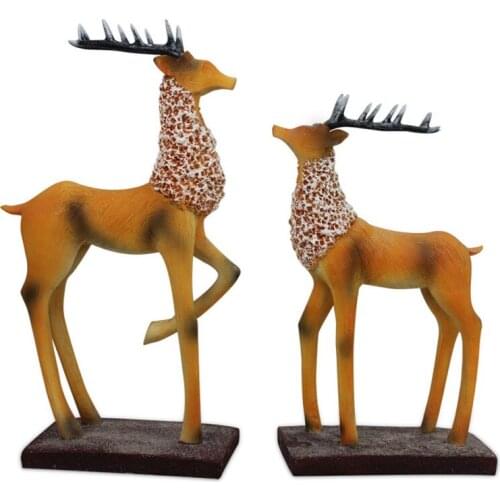 EUROPEAN RESIN 2PCS DEER SCULPTURE AND STATUE HOME DECORATION ACCESSORIES RESINS CRAFTS ANIMAL DECORATIONS SCULPTURE RETRO GIFT