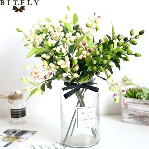 1pcs Artificial Olive Bean Flower Tree Branches Fake Plant Bouquet For DIY Birthday Wedding Party Home Room Wreath Decoration