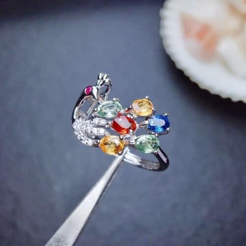 Dainty Zircon Stone Open Wedding Rings For Women Cute Female Rainbow Crystal Peacock Ring Vintage Silver Color Engagement Ring