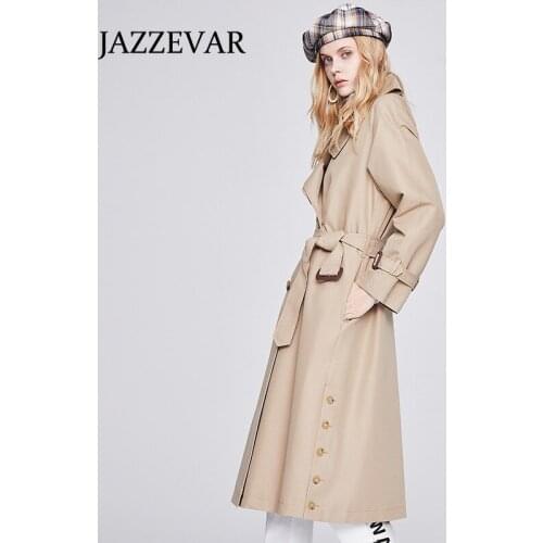 JAZZEVAR Khaki classic windbreaker womens mid-length 2021 new British style double-breasted high-end spring and autumn jacket