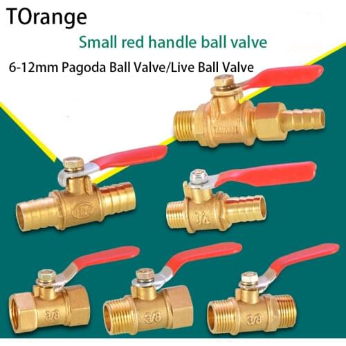 Red handle small ball valve copper thickened pagoda intubation 1/4IN 3/8IN inner wire outer teeth switch straight valve