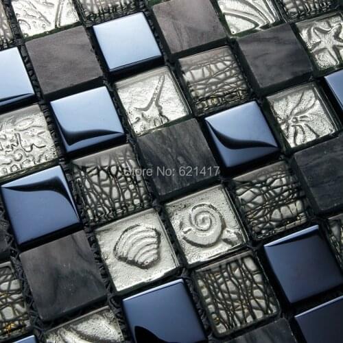 Square black gray color stainless glass mosaic tiles kitchen backsplash bathroom shower tiles swimming pool mosaic