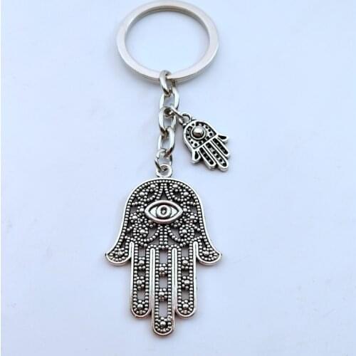 Hot Selling Key Chain Wholesale Retail Fashion Evil Eye Sliver Plated keyring Hamsa Fatima Hand Alloy Keychain