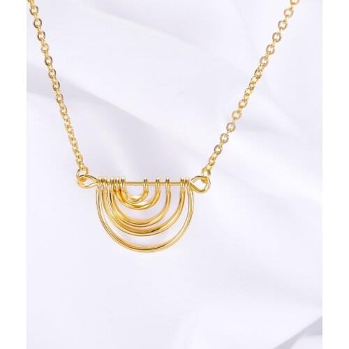 Fashion Stainless Steel Geometric Necklace 3D Semicircle Pendant Jewelry Accessories For Women Men Charm Gift Bijoux Collier