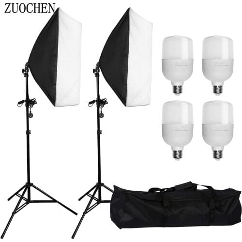 ZUOCHEN Photo Studio Softbox Lights Continuous Lighting Kit With 2Pcs Soft Box,4 LED Blub,2 Tripod Stand For Facebook Live