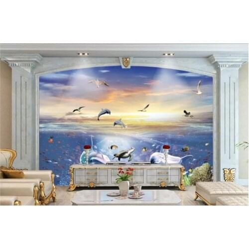 Custom photo wallpaper for walls 3 d murals wallpaper 3D Mediterranean seabed sea dolphins background wall papers home decor
