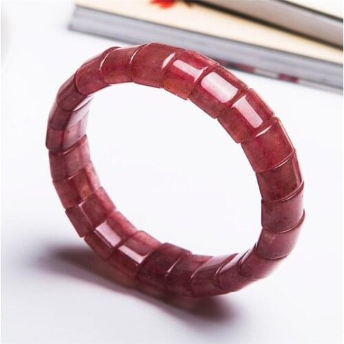 Genuine Red Natural Strawberry Quartz Crystal Rectangle Bead Stretch Bracelets Bangles For Women Female