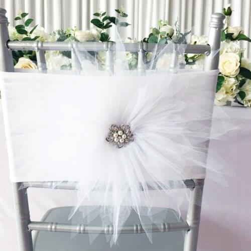 New Arrival 100PCS white Big Tutue Flower Chair Band Sample For Wedding Chair Decoration