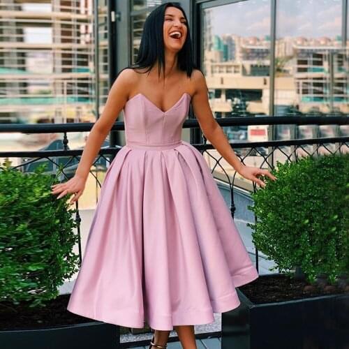 Charming A-Line Tea Length Strapless Backless Evening Dress 2021 Sleeveless Party Prom Gowns Special Occasion Dress