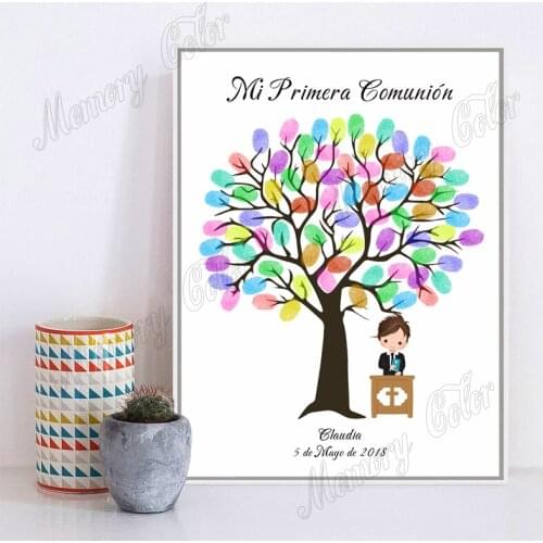 1 set Personalized Title Name Date Mi Primera comunión Kids First Holy Communion Party Decoration Fingerprint DIY Guestbook