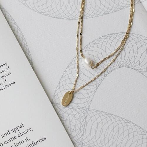 Freshwater Pearl Necklace for Women Oval Plate 2-layer Chain Titanium Steel Accessories Clavicle Wedding Jewelry Wholesale GN410