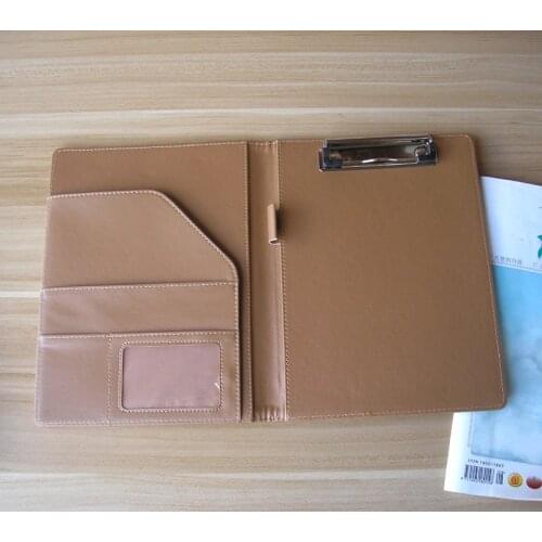 Promotion A5 faux leather file folder padfolio conference menu cover with memo pad inner paper clip notebook office supplies