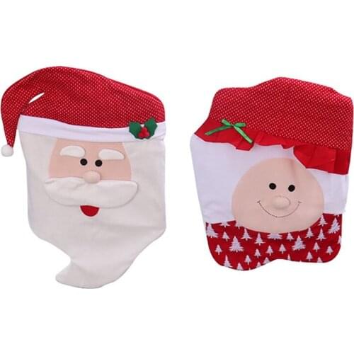 Christmas Chair Covers, Set Of 2 Mr. & Mrs. Santa Claus Hat Christmas Chair Back Covers For Xmas Home Kitchen Decoration