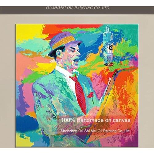 Hand Painted Color Portrait Oil Painting on Canvas Man Wearing Hat Painter Creation Art Wall Painting for Room Decor Paintings