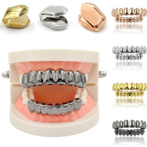 Unisex Gold Silver Teeth Cap Hip Hop Braces Teeth Cap Gold Cosplay Party Tooth Cap Tooth Top Bottom Grill Teeth Body Jewelry