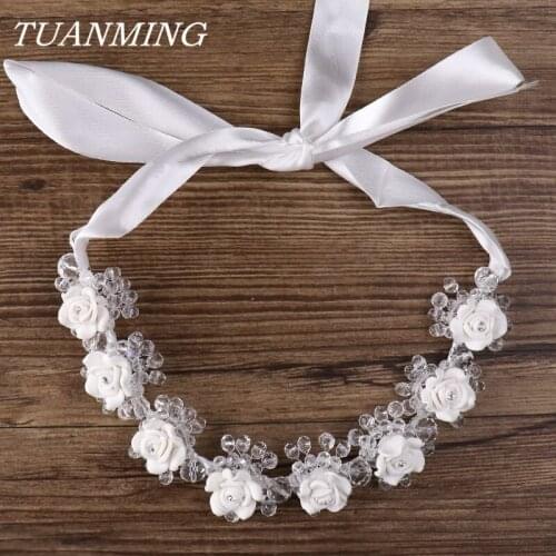 Wedding Bridal White Flower Headbands With Beads For Women Girls Party Hair Accessories Wedding Headband Flower For Bridal