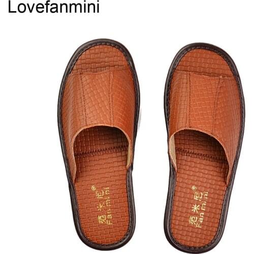 Genuine Cow Leather slippers couple indoor non-slip men women home fashion casual single shoes TPR soft soles spring summer