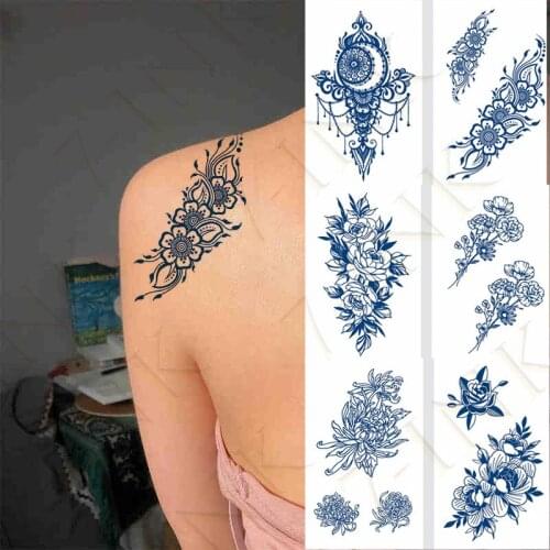 Juice Waterproof Temporary Tattoo Stickers Sexy Rose Carnation Daisy Chrysanthemum Flower Art Fake Tatto 7-15 Days for Men Women