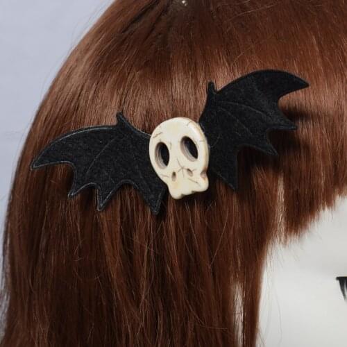 1pc Single Gothic Lolita Halloween Skull Bat Black Wings Hairpin Cosplay Girl Hair Accessories
