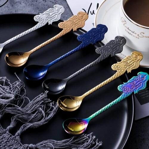 1PC Mermaid Coffee Spoon Stainless Steel Dessert Ice Cream Spoon Tea Spoon Coffee Music Themed Ice Cream Scoop Creative Flatware