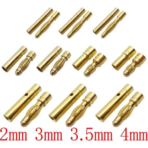10Pairs 2mm 3mm 3.5mm 4mm Gold-Plated Bullet Banana Plug Jack Connector Bullet Female Male Banana Connectors Kits for RC Battery