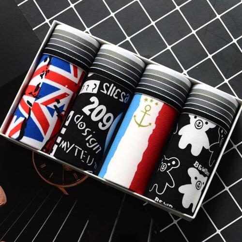 Mens Underwear Boxed Comfortable and Breathable Boxer Shorts Fashion Printed Mens Underwear Elastic Sexy Shorts 4 Pack