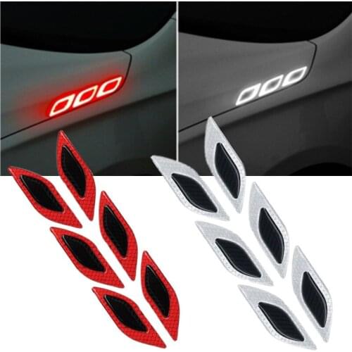 6Pcs/Set Carbon Fiber Car Sticker Car Accessories Warning Decal Reflective Strips Decal Sticker For Car External Decoration
