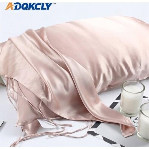 ADQKCLY Solid 100% Mulberry Silk Pillow Towel Tied Style Soft Sleep Pillowcase for Adult 48*74cm/pc