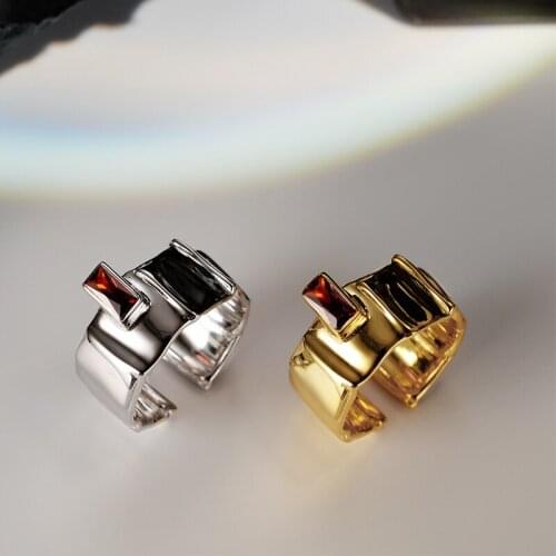 Amaiyllis S925 Sterling Silver Irregular Ring Fashion Open Red Crystal Index Finger Ring Jewelry For Women