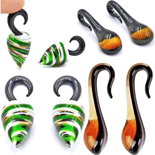 BOG-PAIR Glass Dew Drop Water Swan Shape Pyex Heavy Glass Ear Weight Ear Expander Plug Tunnel Ear Piercing Jewelry